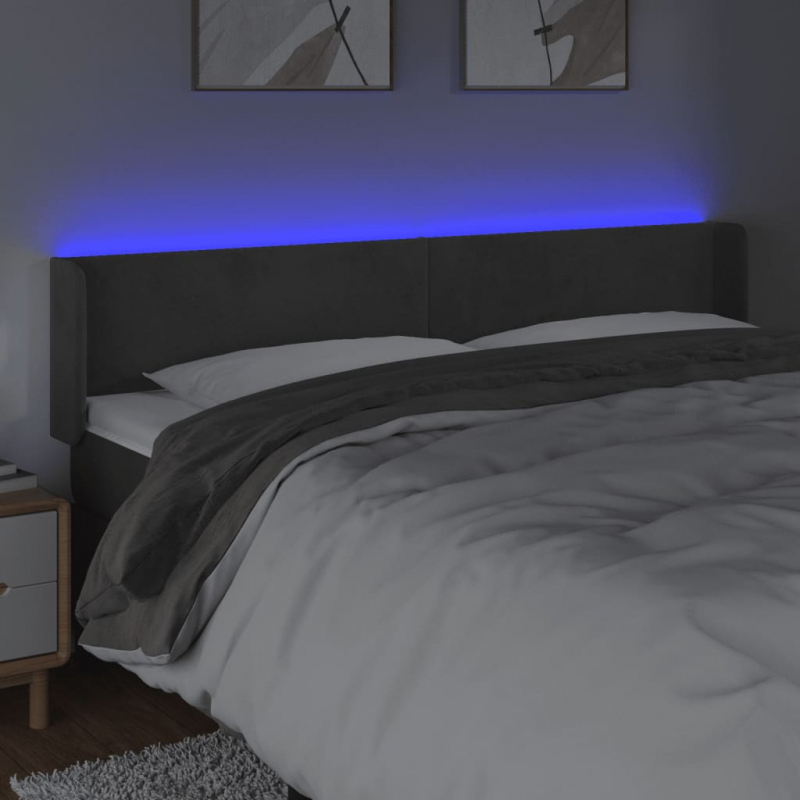 LED Kopfteil Dunkelgrau 163x16x78/88 cm Samt