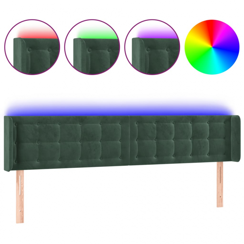 LED Kopfteil Dunkelgrün 203x16x78/88 cm Samt