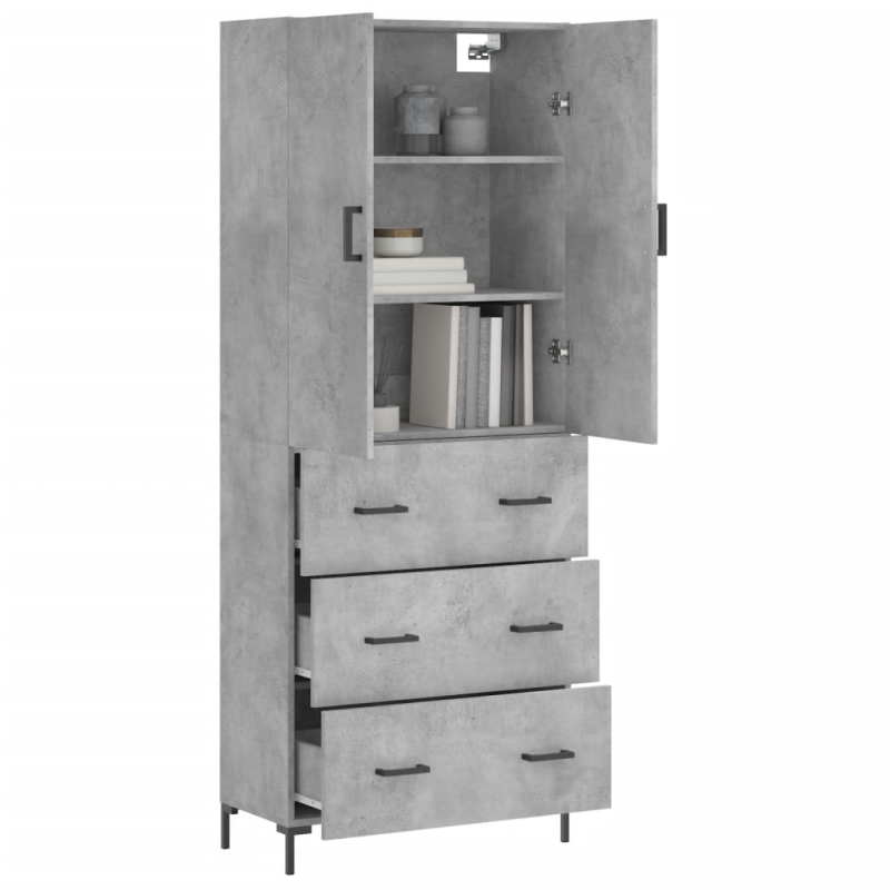 Highboard Betongrau 69,5x34x180 cm Holzwerkstoff