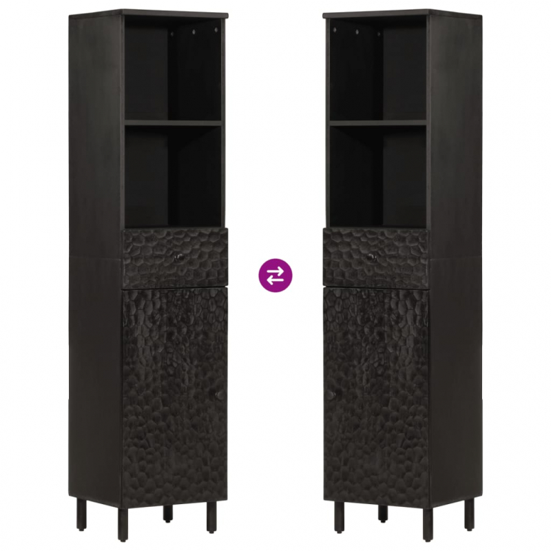 Badschrank Schwarz 38x33x160 cm Massivholz Mango