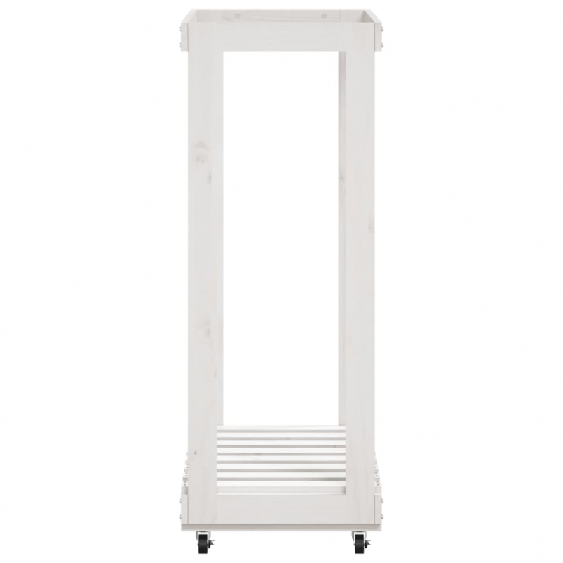 Kaminholzregal mit Rollen Weiß 76,5x40x108 cm Massivholz Kiefer