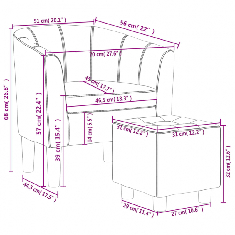Clubsessel mit Fußhocker Weiß Kunstleder