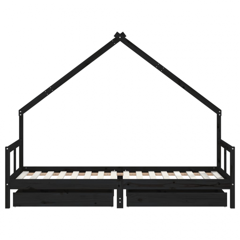 Kinderbett mit Schubladen Schwarz 80x200 cm Massivholz Kiefer