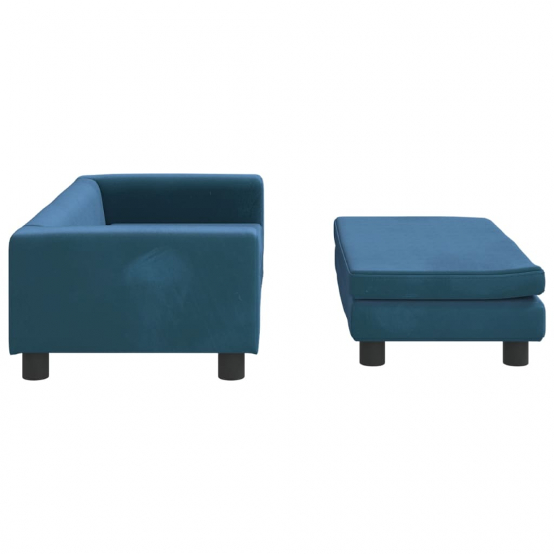 Kindersofa mit Hocker Blau 100x50x30 cm Samt