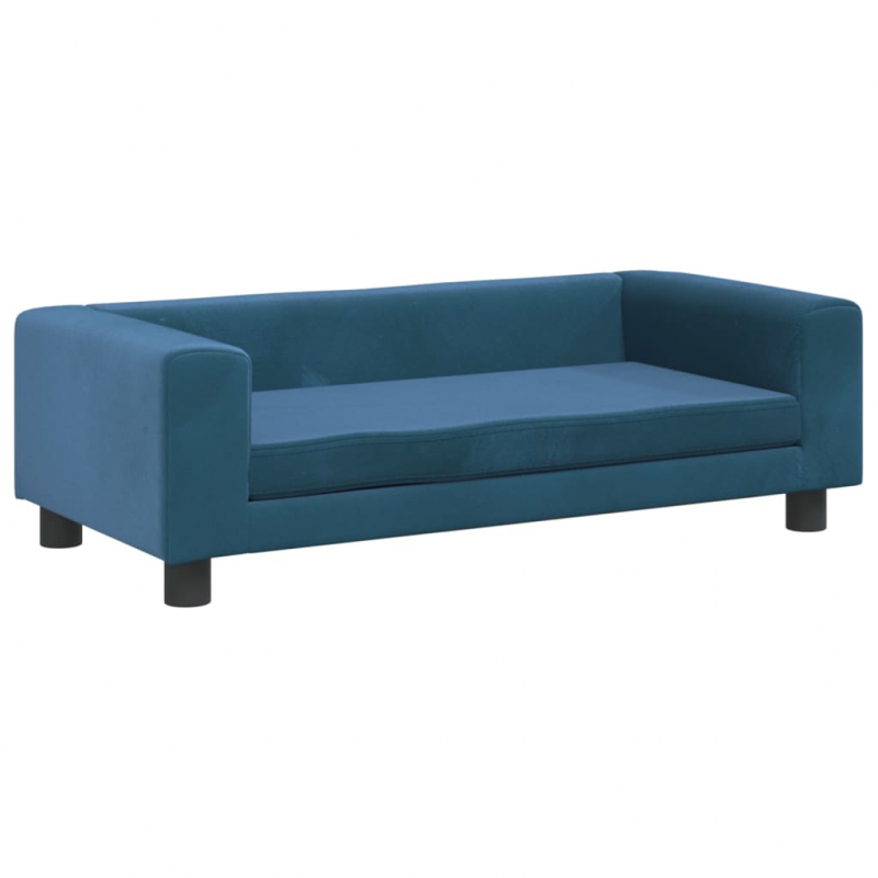 Kindersofa mit Hocker Blau 100x50x30 cm Samt