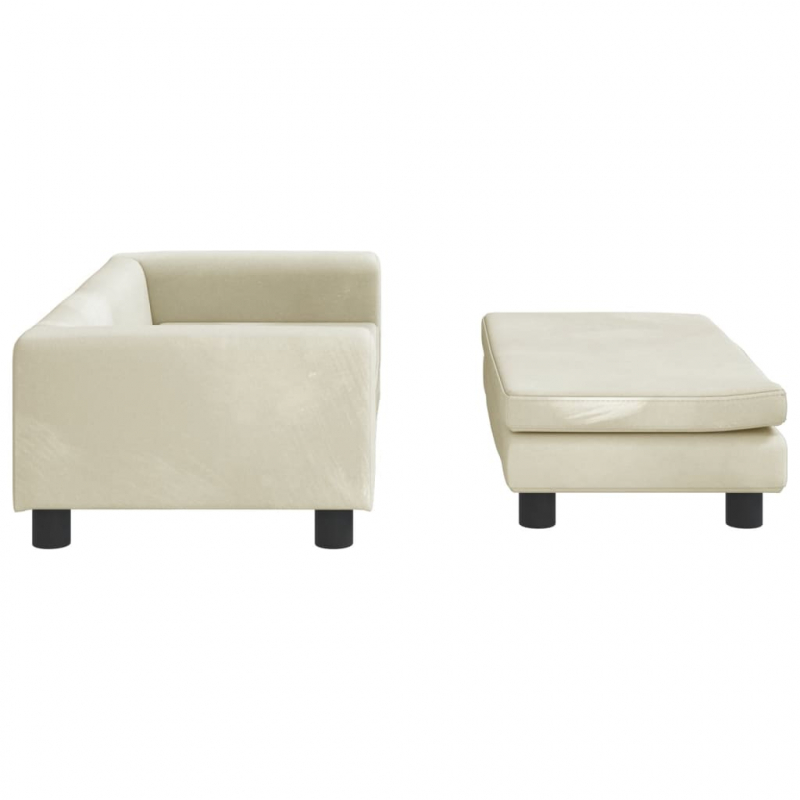 Kindersofa mit Hocker Creme 100x50x30 cm Samt