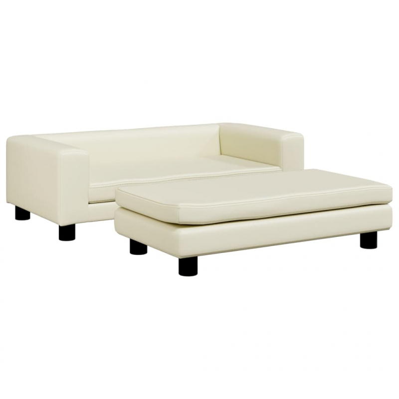 Kindersofa mit Hocker Creme 100x50x30 cm Kunstleder