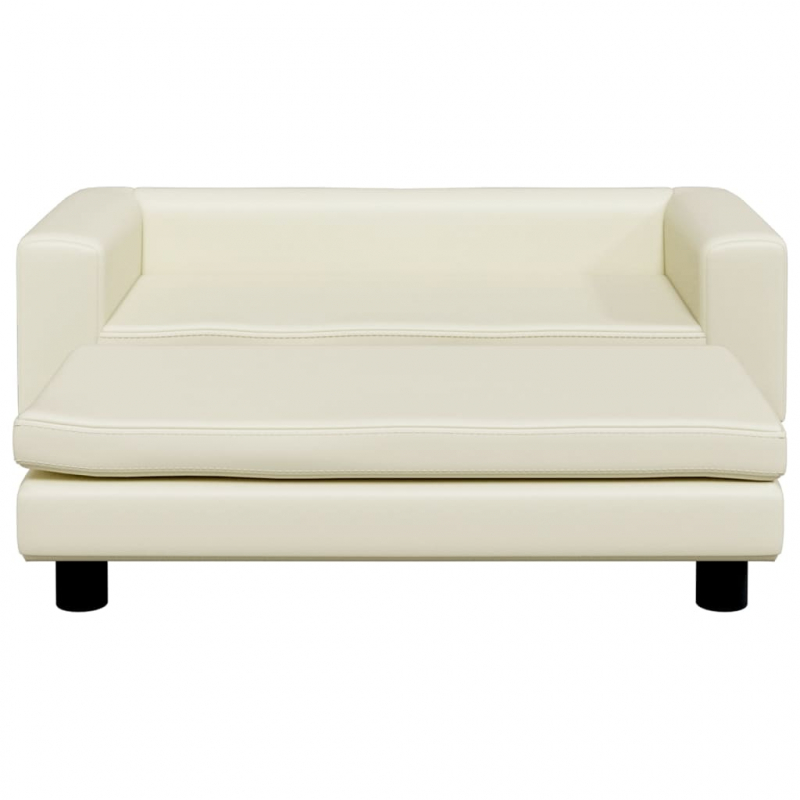 Kindersofa mit Hocker Creme 100x50x30 cm Kunstleder