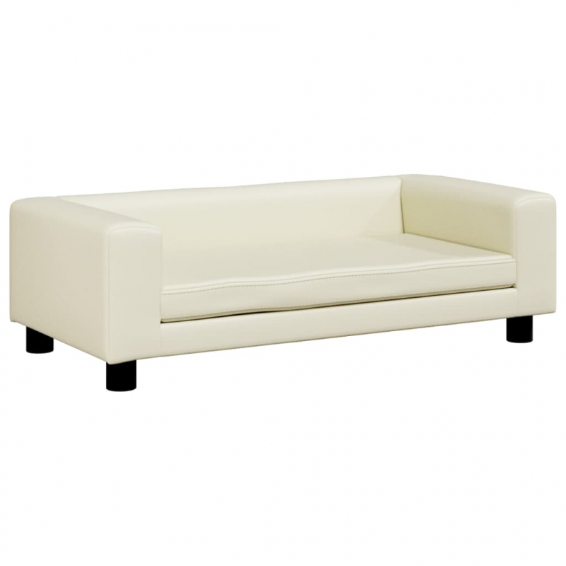 Kindersofa mit Hocker Creme 100x50x30 cm Kunstleder