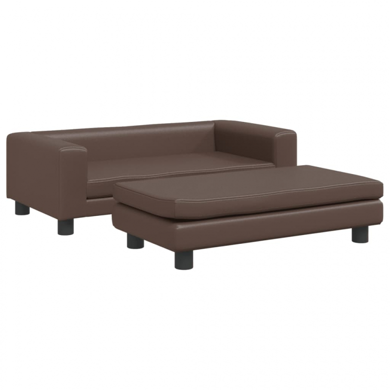 Kindersofa mit Hocker Braun 100x50x30 cm Kunstleder