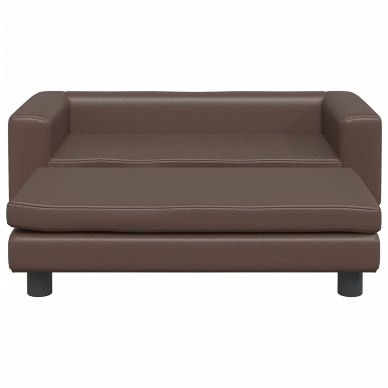 Kindersofa mit Hocker Braun 100x50x30 cm Kunstleder