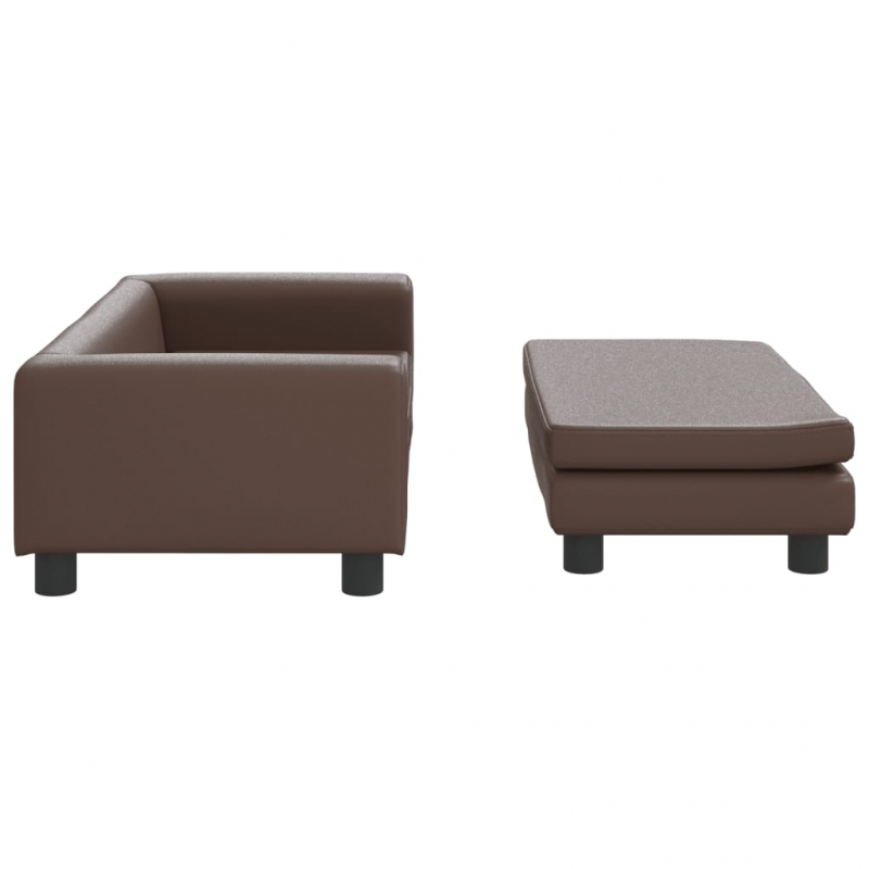 Kindersofa mit Hocker Braun 100x50x30 cm Kunstleder