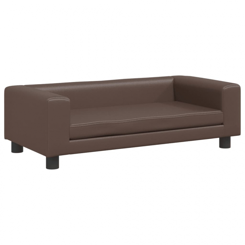 Kindersofa mit Hocker Braun 100x50x30 cm Kunstleder