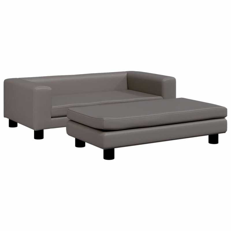 Kindersofa mit Hocker Grau 100x50x30 cm Kunstleder