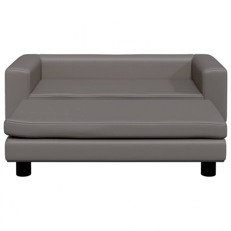 Kindersofa mit Hocker Grau 100x50x30 cm Kunstleder