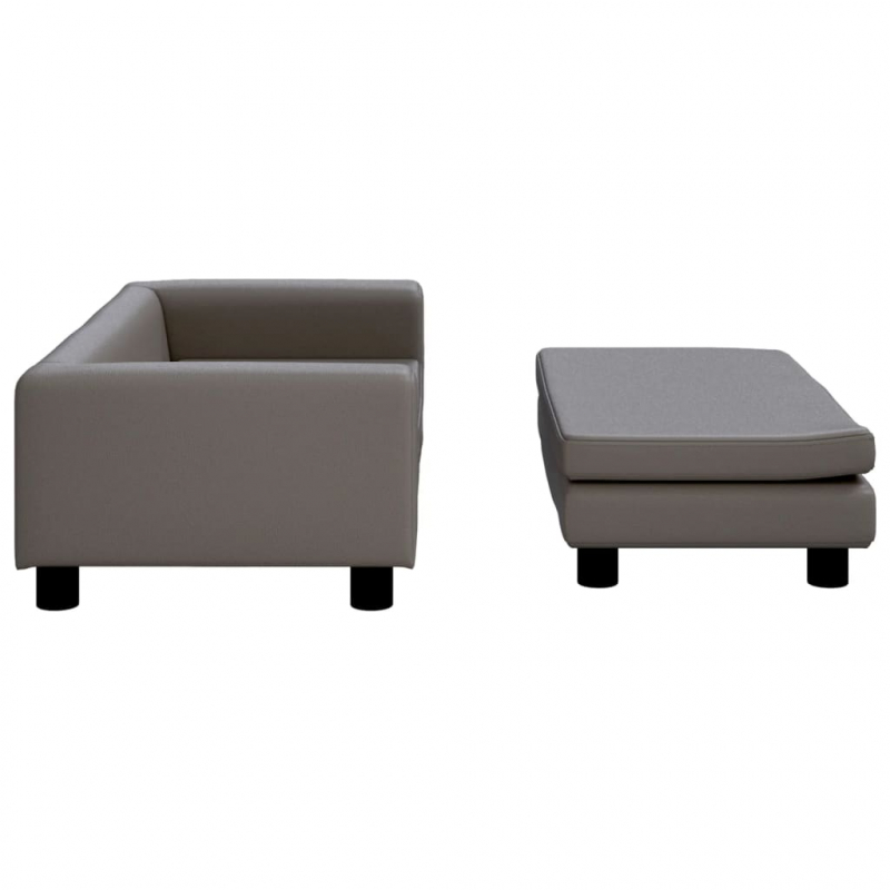 Kindersofa mit Hocker Grau 100x50x30 cm Kunstleder