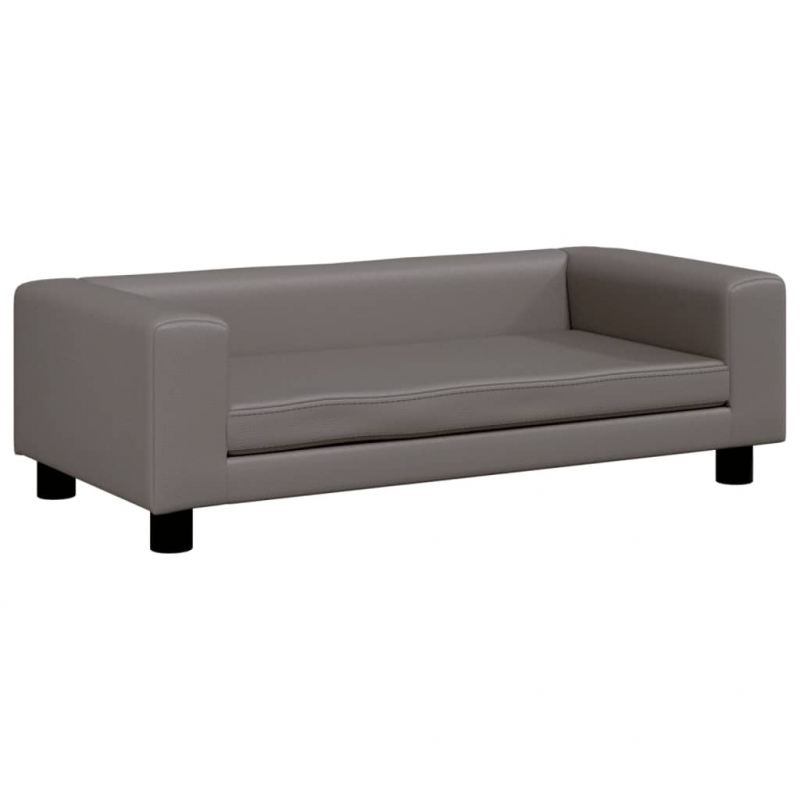 Kindersofa mit Hocker Grau 100x50x30 cm Kunstleder