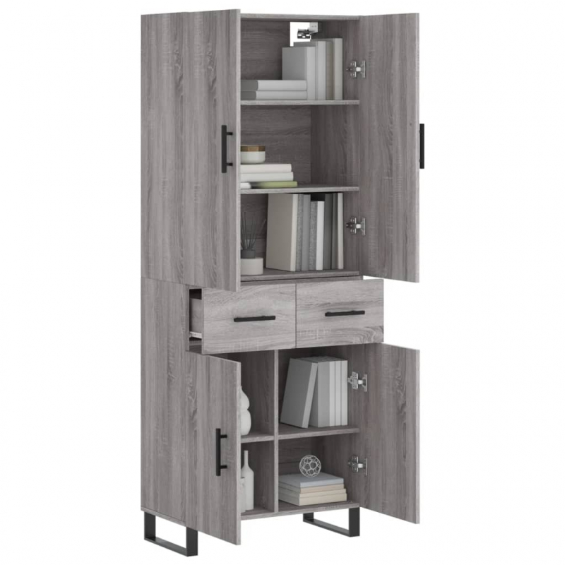 Highboard Grau Sonoma 69,5x34x180 cm Holzwerkstoff