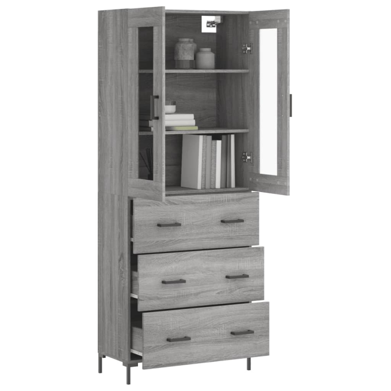 Highboard Grau Sonoma 69,5x34x180 cm Holzwerkstoff