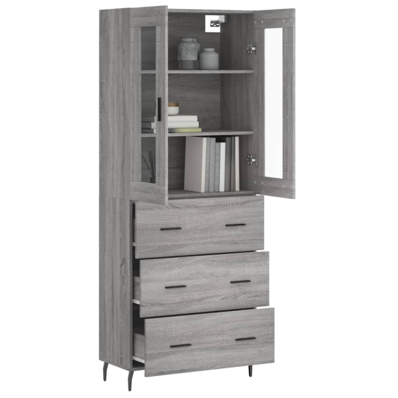 Highboard Grau Sonoma 69,5x34x180 cm Holzwerkstoff