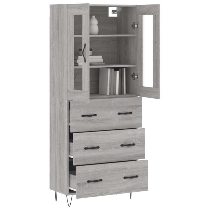 Highboard Grau Sonoma 69,5x34x180 cm Holzwerkstoff