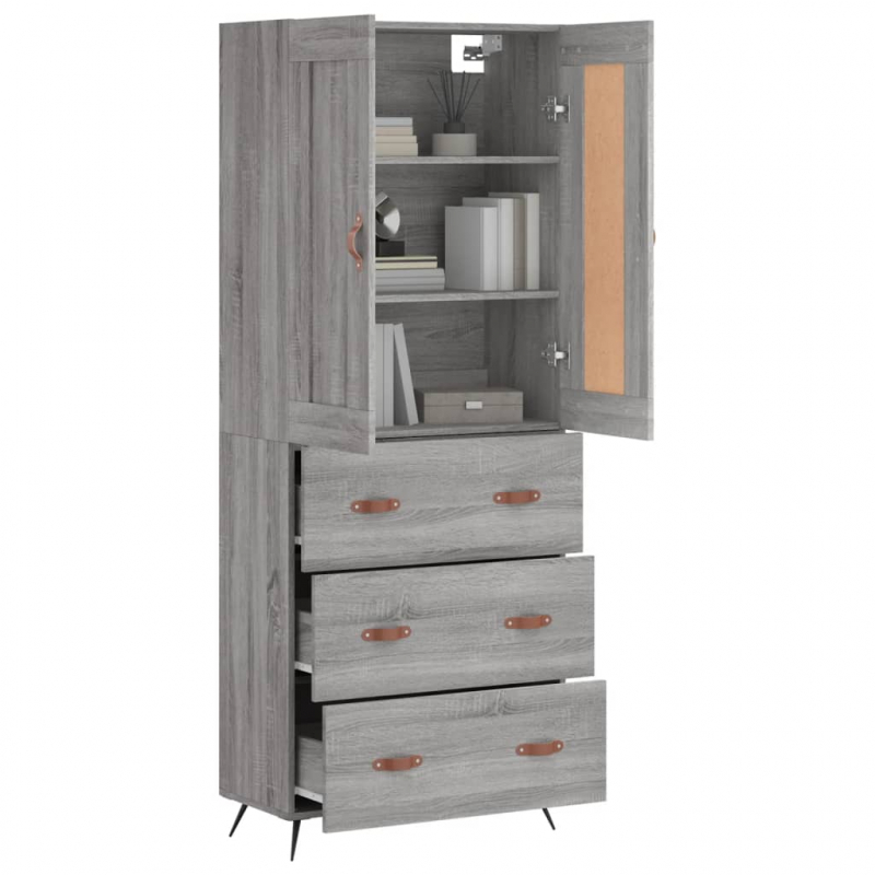 Highboard Grau Sonoma 69,5x34x180 cm Holzwerkstoff