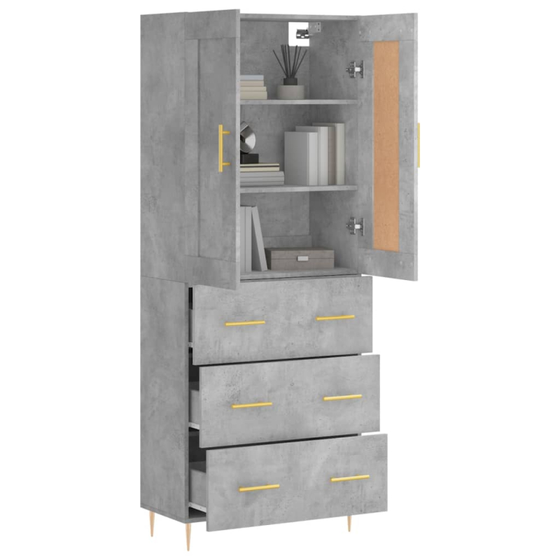 Highboard Betongrau 69,5x34x180 cm Holzwerkstoff