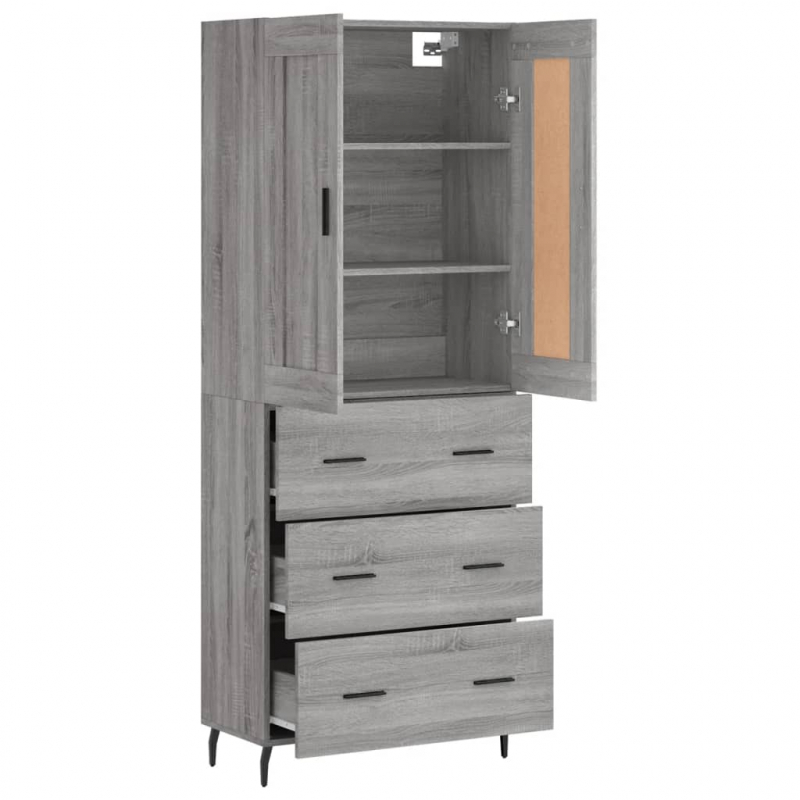 Highboard Grau Sonoma 69,5x34x180 cm Holzwerkstoff