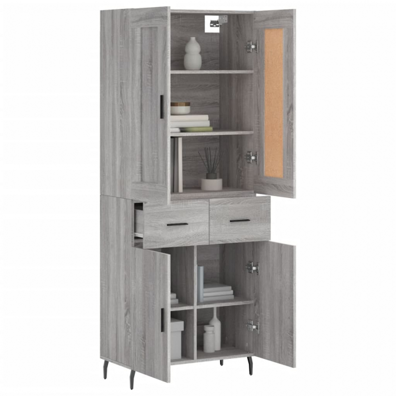 Highboard Grau Sonoma 69,5x34x180 cm Holzwerkstoff