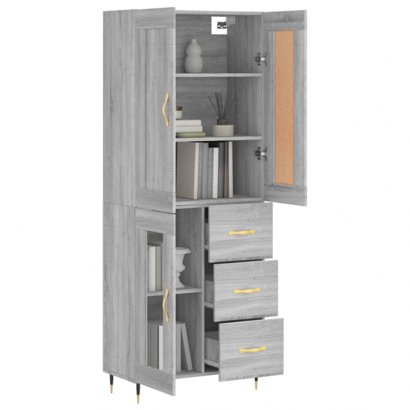 Highboard Grau Sonoma 69,5x34x180 cm Holzwerkstoff
