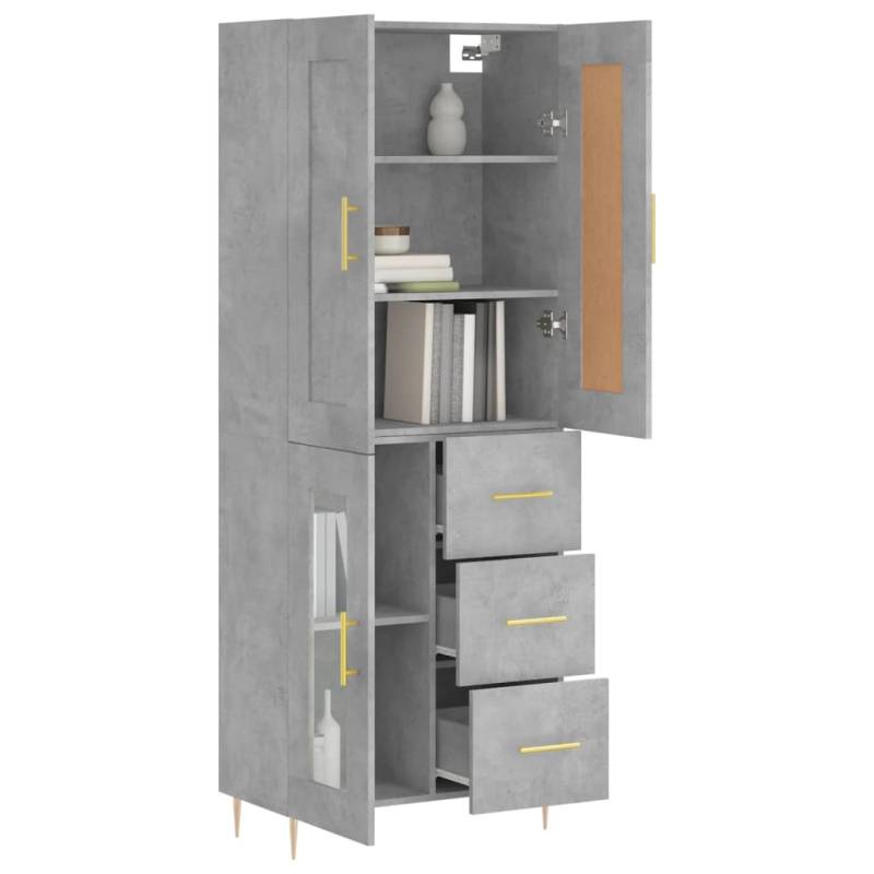 Highboard Betongrau 69,5x34x180 cm Holzwerkstoff