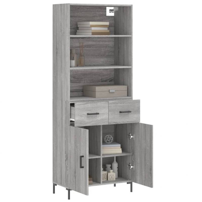Highboard Grau Sonoma 69,5x34x180 cm Holzwerkstoff