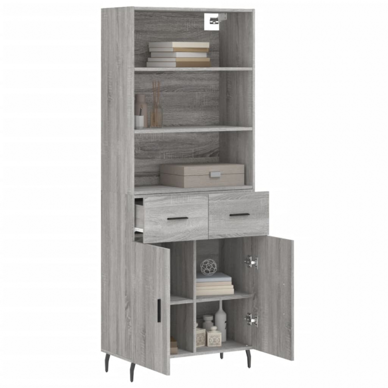 Highboard Grau Sonoma 69,5x34x180 cm Holzwerkstoff