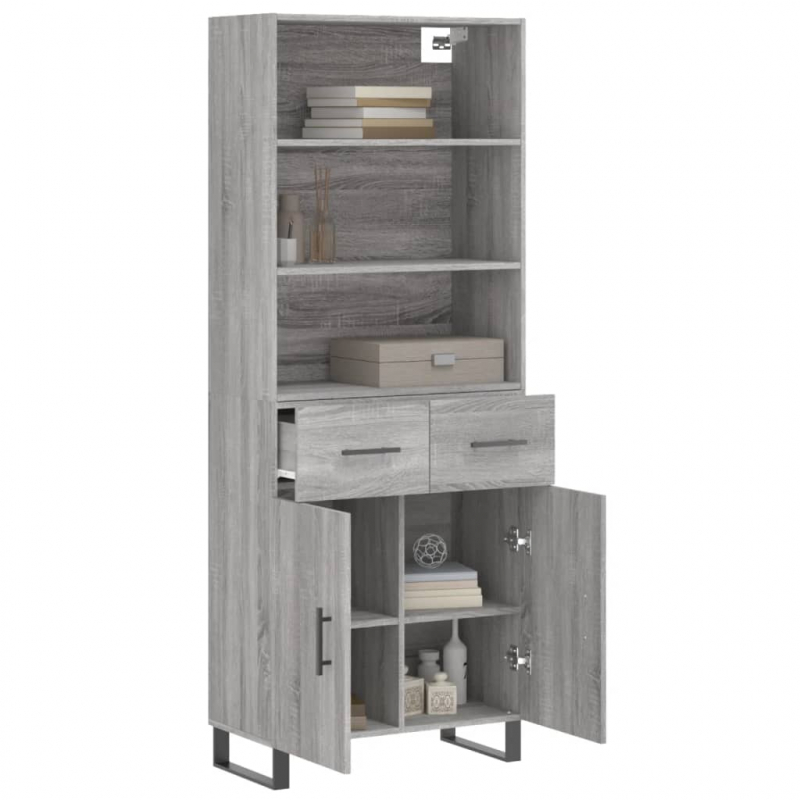 Highboard Grau Sonoma 69,5x34x180 cm Holzwerkstoff