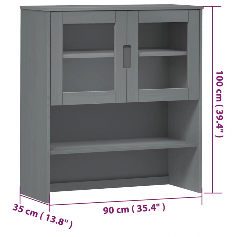 Highboard-Oberteil MOLDE Grau 90x35x100 cm Massivholz Kiefer