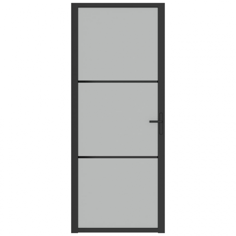 Innentür 83x201,5 cm Schwarz Mattglas und Aluminium