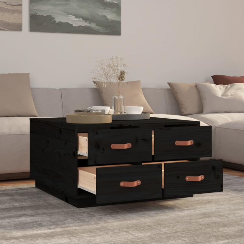 Couchtisch Schwarz 80x80x45 cm Massivholz Kiefer