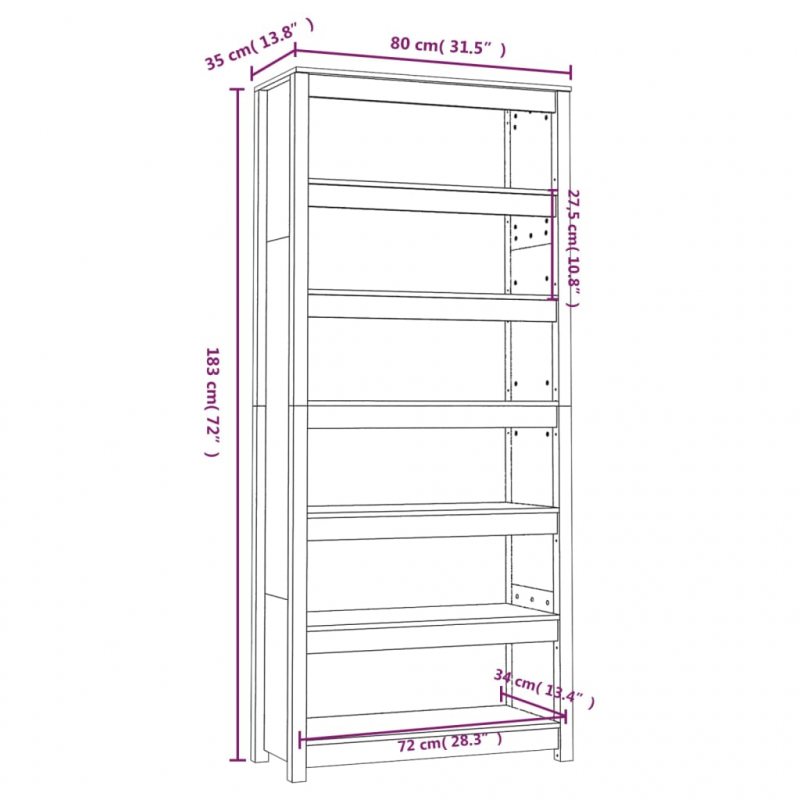 Bücherregal 80x35x183 cm Massivholz Kiefer