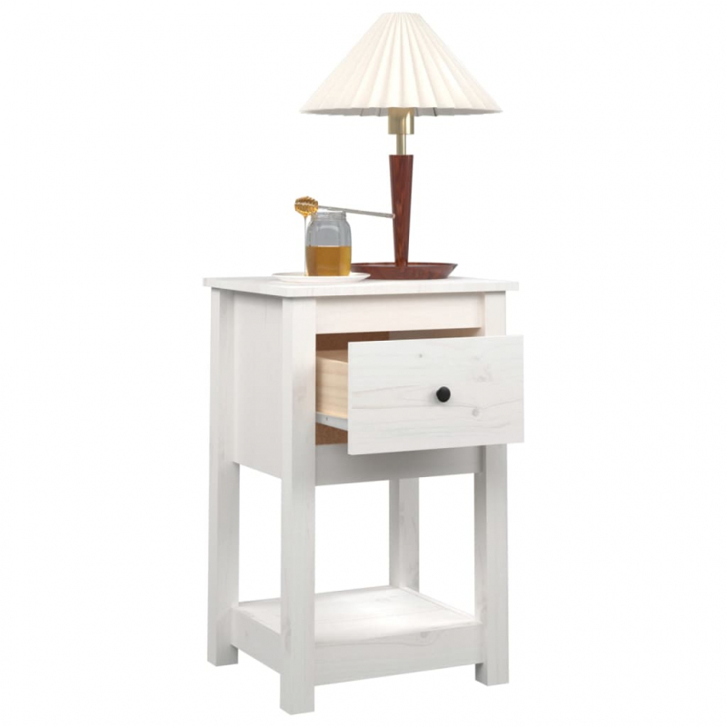 Nachttische 2 Stk. Weiß 40x35x61,5 cm Massivholz Kiefer