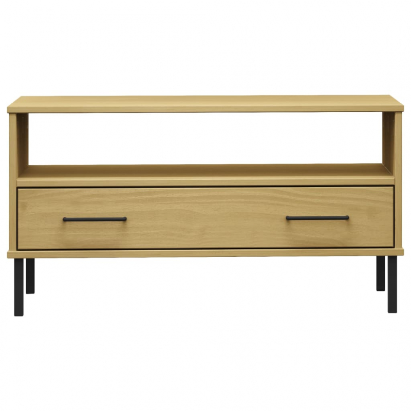 Couchtisch OSLO mit Metallbeinen Braun 85x50x45 cm Massivholz