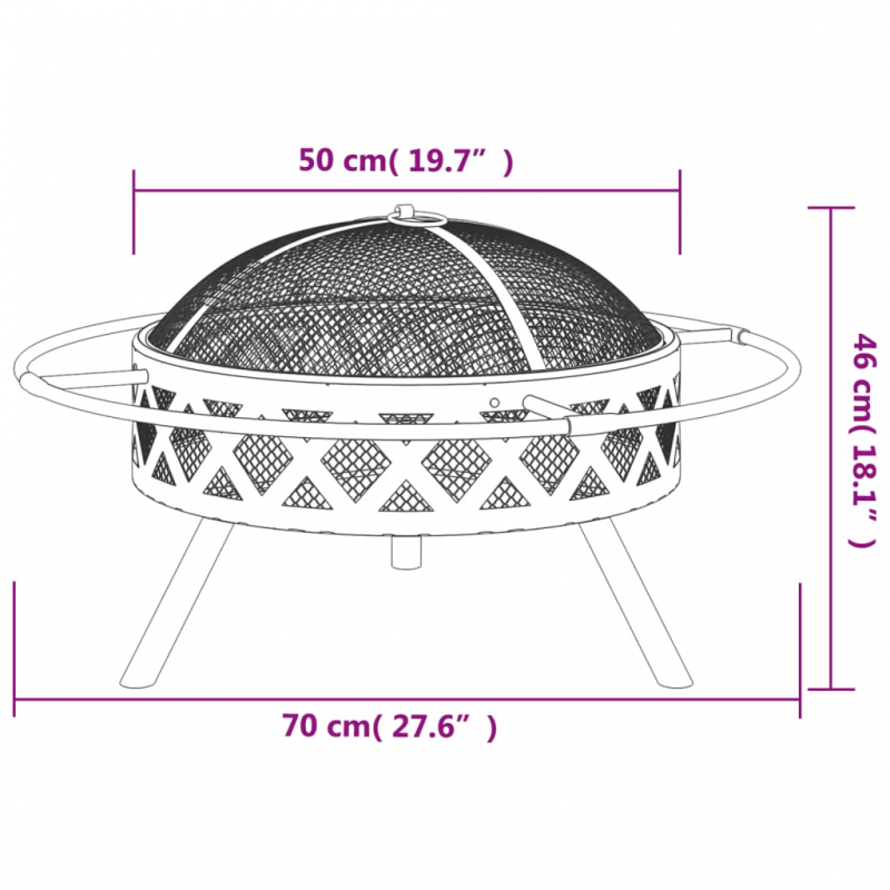 Feuerschale mit Schürhaken 70 cm XXL Stahl