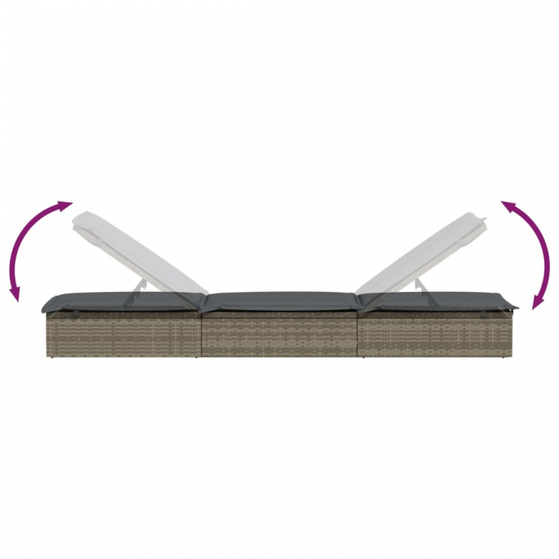 Sonnenliege 1 Stk. mit Auflage Grau 201x55x62 cm Poly Rattan