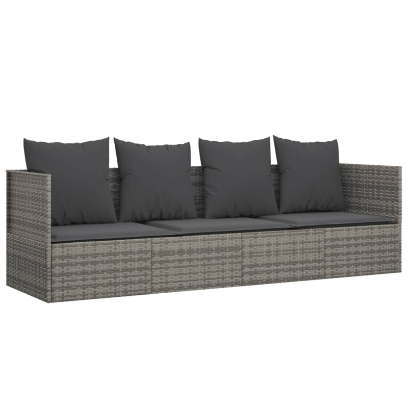 Outdoor-Loungebett mit Kissen Grau Poly Rattan