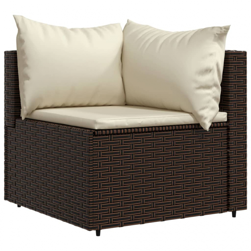 4-tlg. Garten-Lounge-Set mit Kissen Braun Poly Rattan