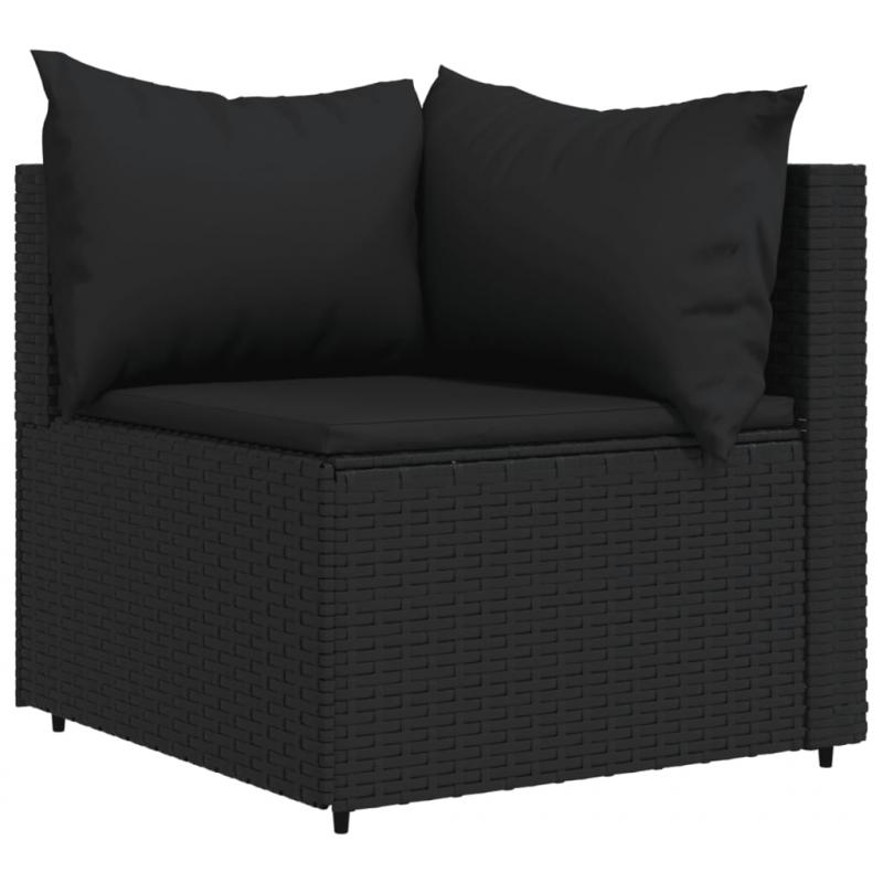 3-tlg. Garten-Lounge-Set mit Kissen Schwarz Poly Rattan