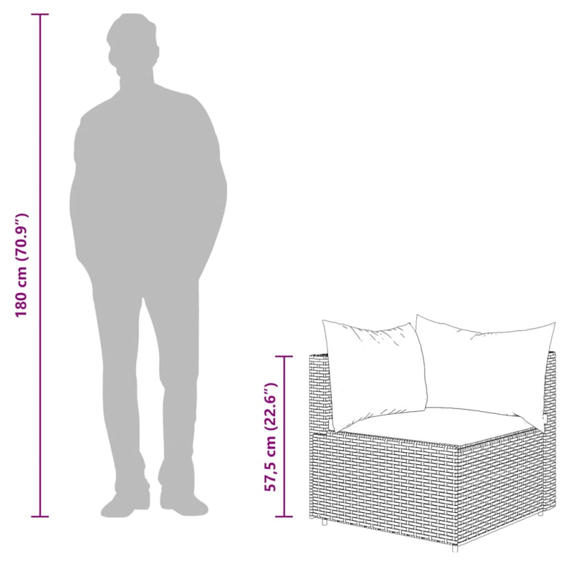 Garten-Ecksofa mit Kissen Schwarz Poly Rattan