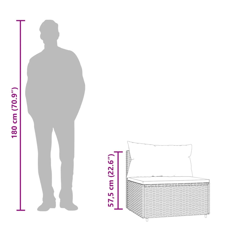 Garten-Mittelsofas mit Kissen 2 Stk. Braun Poly Rattan