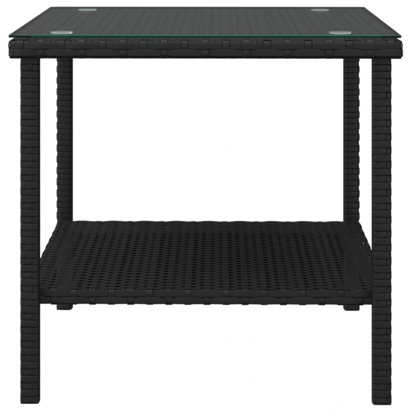 Beistelltisch Schwarz 45x45x45 cm Poly Rattan und Hartglas