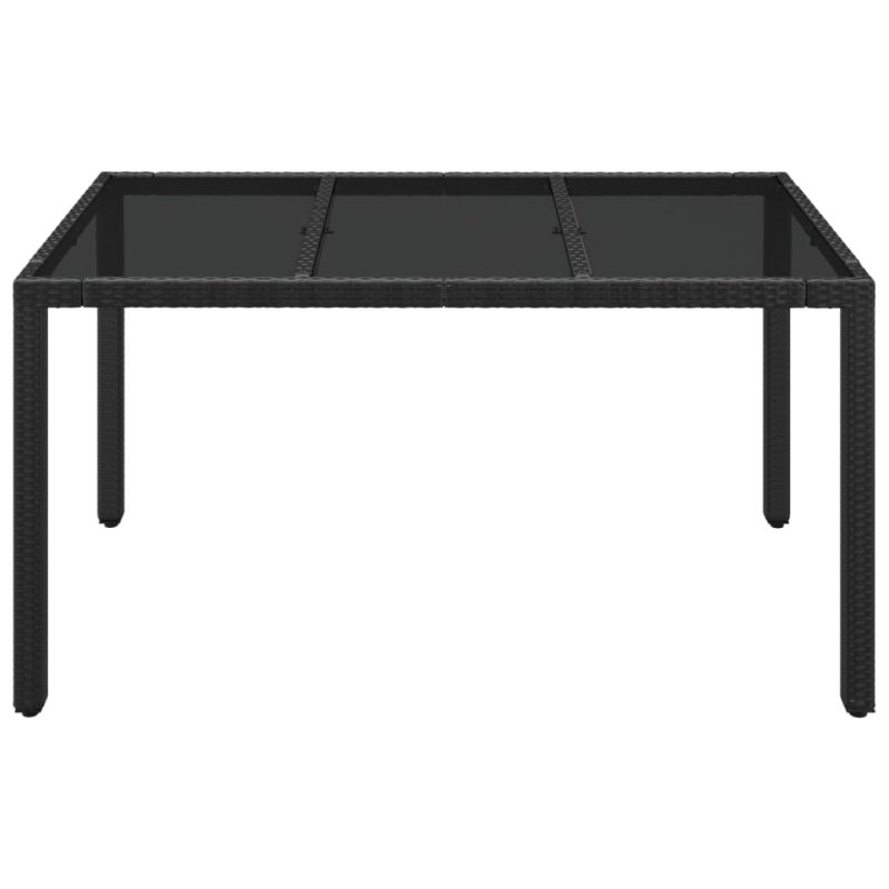 Gartentisch mit Glasplatte Schwarz 150x90x75 cm Poly Rattan