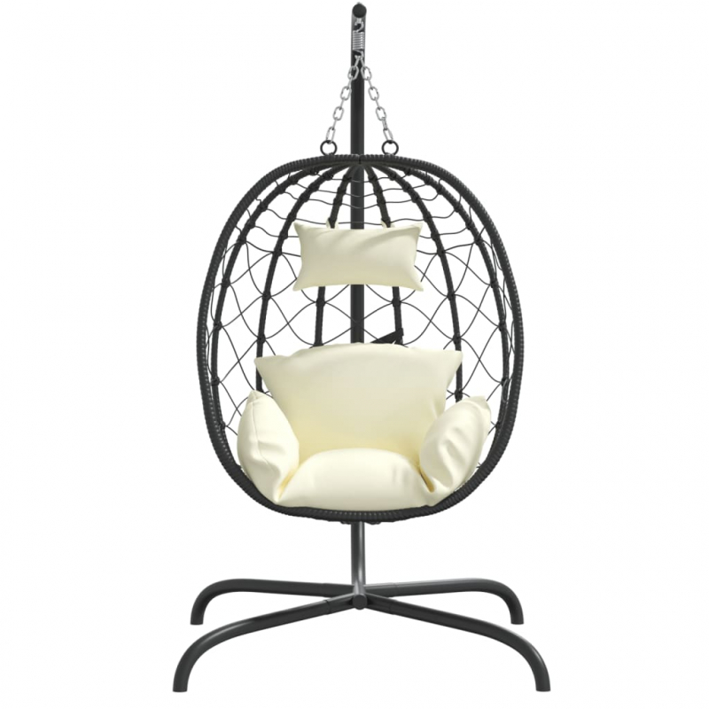 Hängesessel Ei mit Kissen Cremeweiß Poly Rattan & Stahl